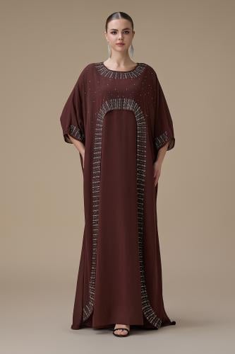 جلابية طويلة بني واسعة بقطعتين