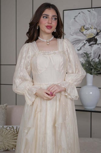 فستان اورجنزا مبطن بالدانتيل