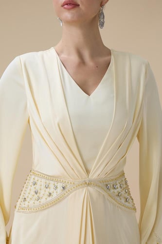 فستان طويل اصفر درابيه ناعم