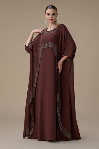 جلابية طويلة بني واسعة بقطعتين