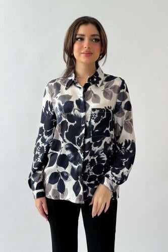 قميص ساتان بطبعة ازهار