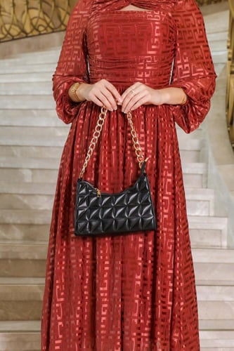 فستان ميدي بفتحة من الصدر لون برتقالي