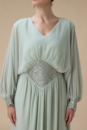 جلابية شيفون طويلة اخضر فاتح