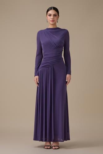 فستان طويل موف لامع بكسرات جانبية