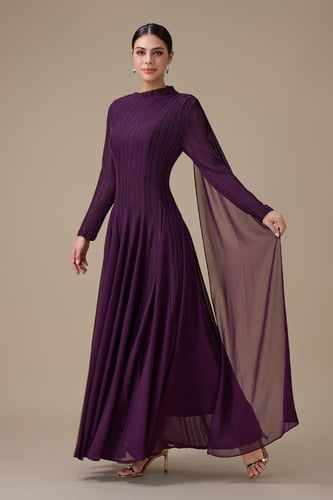 فستان طويل بنفسجي بوشاح كتف