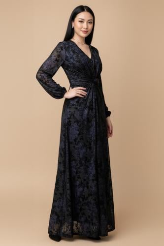 فستان مخملي بطبعة زهور بعقدة من الخصر