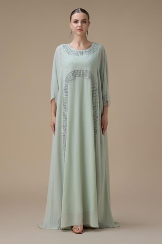 جلابية طويلة اخضر فاتح واسعة بقطعتين