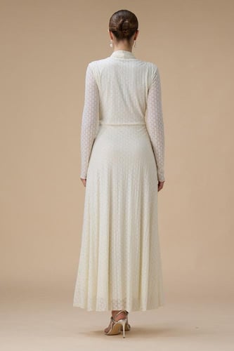 فستان سكري طويل بقصة ملتفة