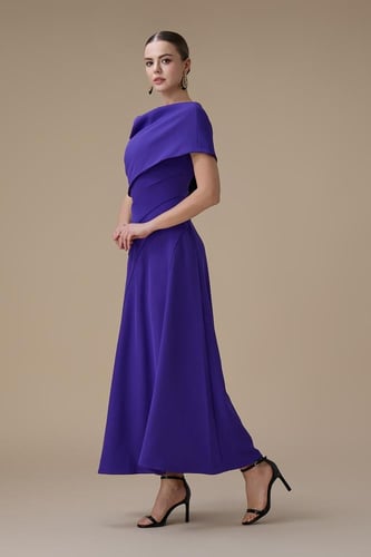 فستان بنفسجي طويل اوف شولدر