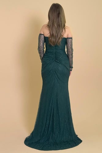 فستان دانتيل طويل اوف شولدر لون أخضر