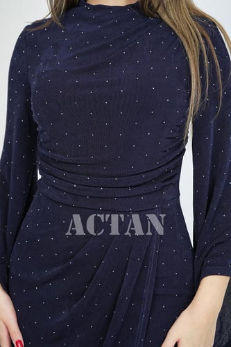 فستان درابية ضيق مزين بفصوص لون كحلي