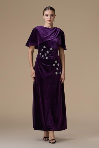 فستان موف طويل مخمل