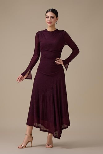 فستان ماكسي عنابي بدرابيه