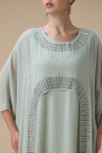 جلابية طويلة اخضر فاتح واسعة بقطعتين