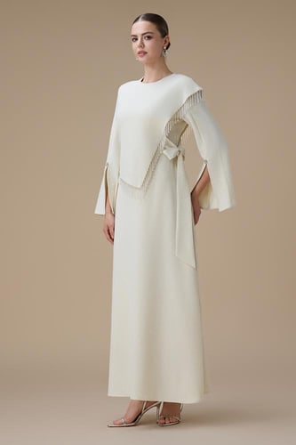 فستان بيج طويل برباط جانبي