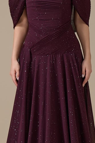 فستان سهرة طويل بتصميم أنيق لون بنفسجي