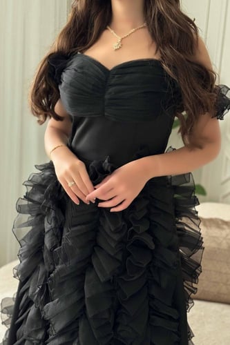 فستان ميدي اوف شولدر بكشكش