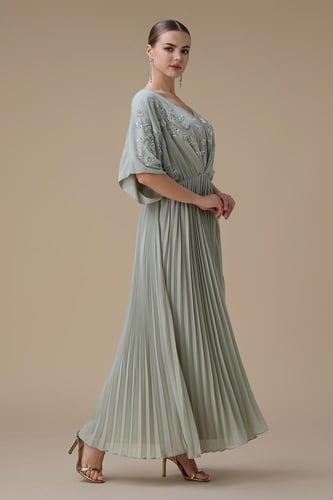 جلابية بليسيه طويلة لون اخضر فاتح