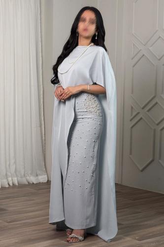 فستان كيب قطعتين لون أزرق فاتح