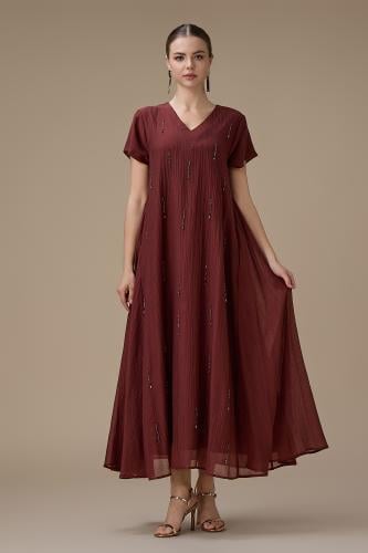 جلابية ماكسي طوبي بتطريز ناعم