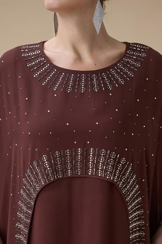 جلابية طويلة بني واسعة بقطعتين