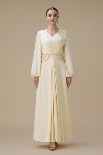 فستان طويل اصفر درابيه ناعم