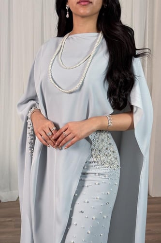 فستان كيب قطعتين لون أزرق فاتح