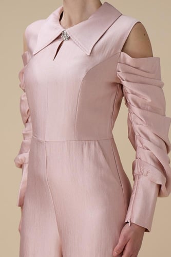 جمبسوت وردي أكمام مكشوفة ببقصة بنطال واسع