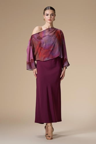 فستان عنابي ميدي شيفون