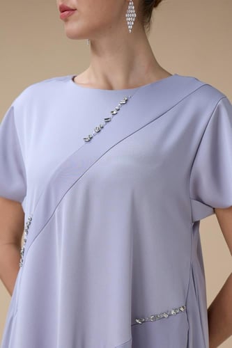 جلابية طويلة موف فاتح فاتح بقصة واسعة