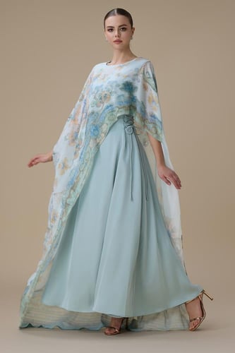 جلابية طويلة من قطعتين بشال مطبوع