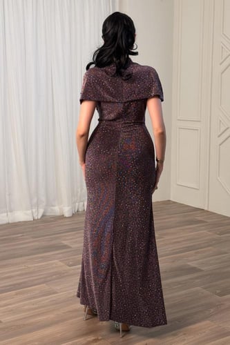 فستان بلمعة درابية بفتحة علي الصدر لون بنفسجي