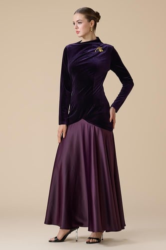 فستان موف طويل مخمل