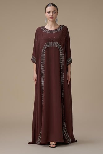 جلابية طويلة بني واسعة بقطعتين