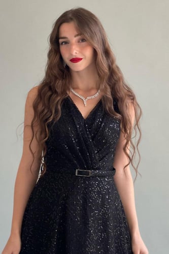 فستان سهره قصير من التل الشبكي بترتر لون اسود