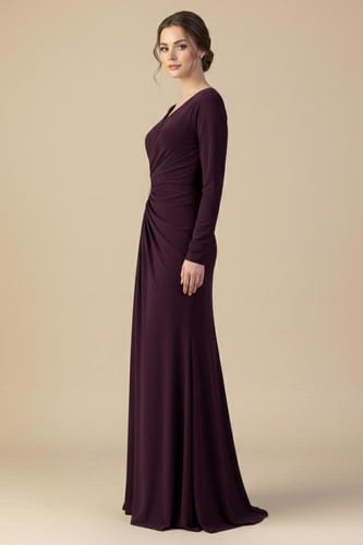 فستان طويل بنفسجي بدرابيه أنيق