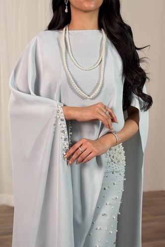 فستان كيب قطعتين لون أزرق فاتح