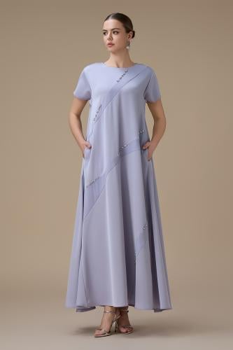 جلابية طويلة موف فاتح فاتح بقصة واسعة