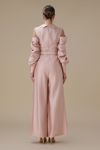 جمبسوت وردي أكمام مكشوفة ببقصة بنطال واسع