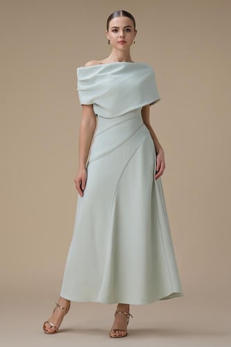 فستان اخضر فاتح طويل اوف شولدر