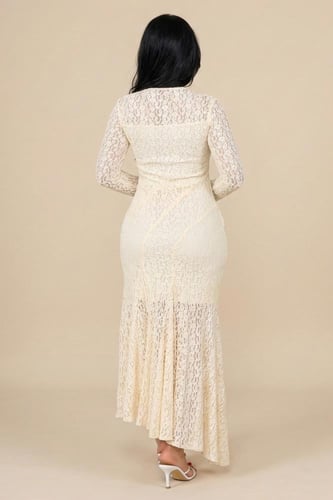 فستان ماكسي دانتيل لون سكري