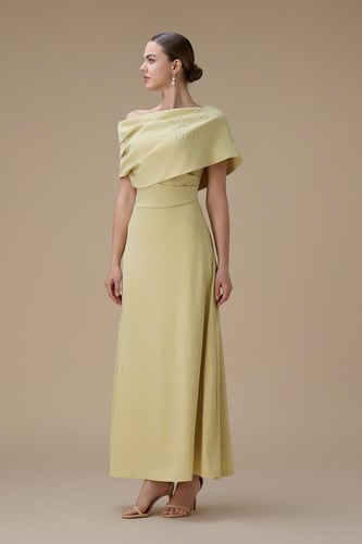 فستان اصفر طويل اوف شولدر