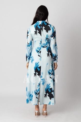 فستان ميدي درابيه مشجر لون ازرق