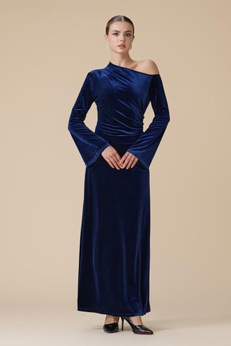 فستان سهرة كحلي طويل أوف شولدر