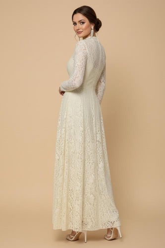 فستان دانتيل أخضر فاتح طويل