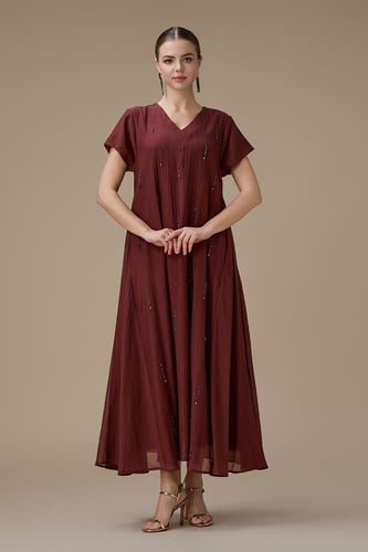 جلابية ماكسي طوبي بتطريز ناعم