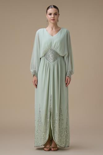 جلابية شيفون طويلة اخضر فاتح