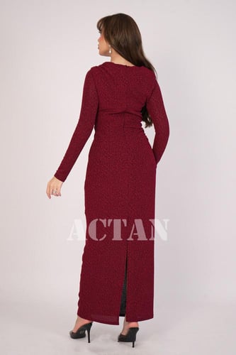 فستان درابيه ضيق مزين بالكريستال لون عنابي