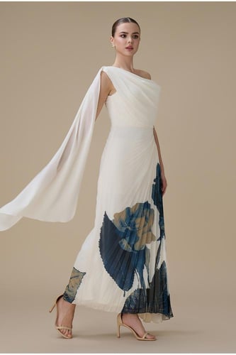 فستان سكري بكتف واحد بليسيه