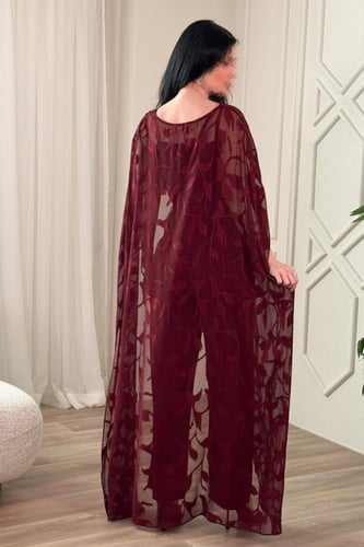 جمبسوت قطعتين برداء شيفون لون عنابي